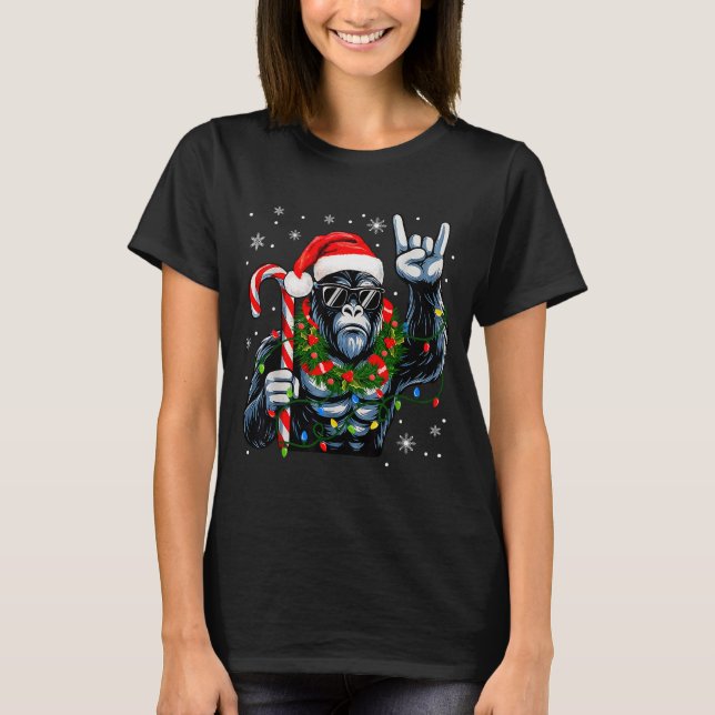 Funny Bigfoot Rock On Pajamas Pjs Christmas Xmas M T-Shirt (Vorderseite)