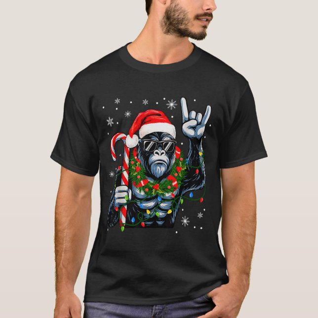 Funny Bigfoot Rock On Pajamas Pjs Christmas Xmas M T-Shirt (Vorderseite)