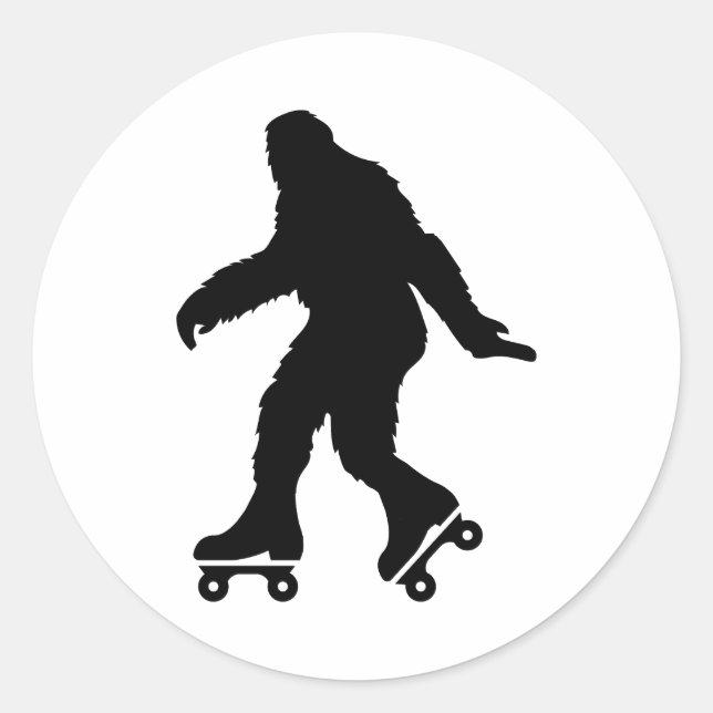 Funny Bigfoot Roller Skaten Runder Aufkleber (Vorderseite)