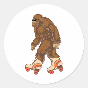 Funny Bigfoot Roller Skaten Runder Aufkleber