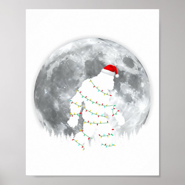 Funny Bigfoot Santa Moon Christmas Lights Xmas Sas Poster (Vorne)