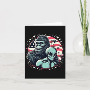 Funny Bigfoot Sasquatch Alien Amp Bigfoot Usa Flag Karte