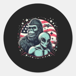 Funny Bigfoot Sasquatch Alien Amp Bigfoot Usa Flag Runder Aufkleber