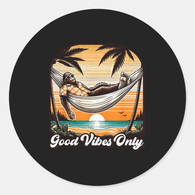 Funny Bigfoot Sasquatch Hawaiian Retro Beach Vacat Runder Aufkleber (Vorderseite)