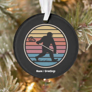 Funny Bigfoot Sasquatch Lacrosse Vintag Sunset Ornament