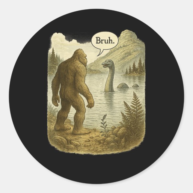 Funny Bigfoot Sasquatch Loch Ness Monster Runder Aufkleber (Vorderseite)
