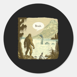 Funny Bigfoot Sasquatch Loch Ness Monster Runder Aufkleber