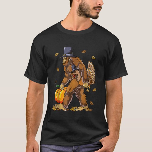 Funny Bigfoot Sasquatch Pilgrim Pumpkin Türkei Tha T-Shirt (Vorderseite)