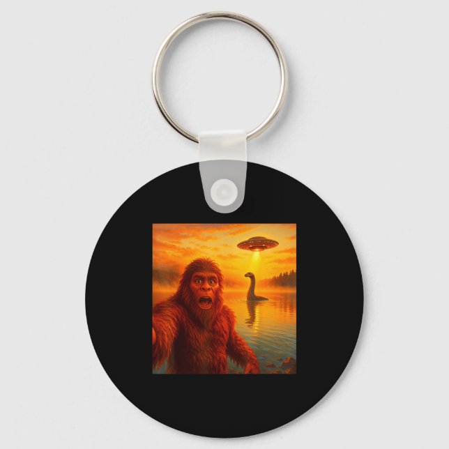 Funny Bigfoot Selfie With Loch Ness Monster And Uf Schlüsselanhänger (Vorderseite)