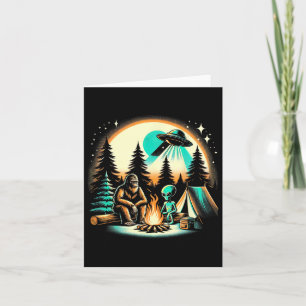 Funny Bigfoot und Alien Ufo Camping Outdoor Advent Karte