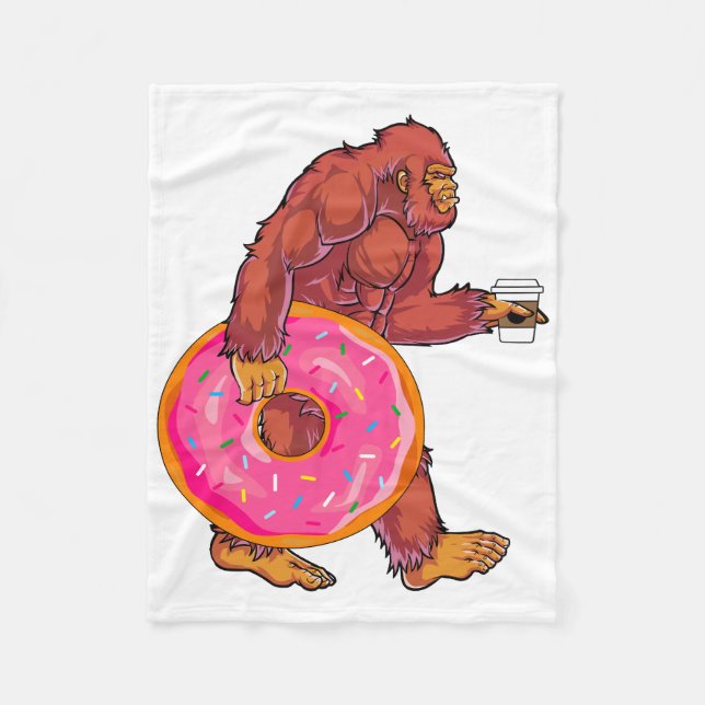 Funny Bigfoot Wandern mit großer Donut und Kaffee Fleecedecke (Vorderseite)