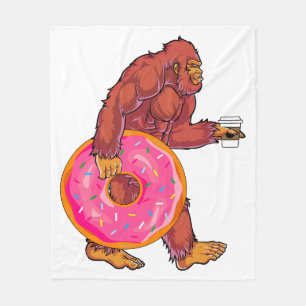 Funny Bigfoot Wandern mit großer Donut und Kaffee Fleecedecke