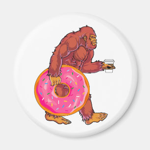 Funny Bigfoot Wandern mit großer Donut und Kaffee Magnet