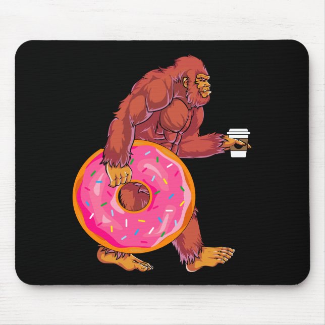 Funny Bigfoot Wandern mit großer Donut und Kaffee Mousepad (Vorne)
