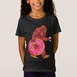 Funny Bigfoot Wandern mit großer Donut und Kaffee T-Shirt