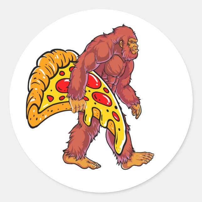 Funny Bigfoot Wandern mit großer Pizza Slice Runder Aufkleber (Vorderseite)