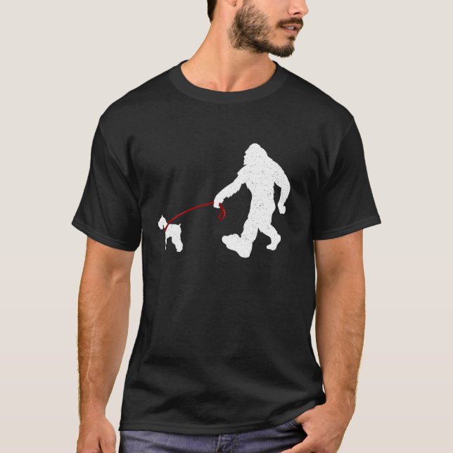 Funny Bigfoot Wandern mit Schnauzer Dog Geschenke T-Shirt (Vorderseite)