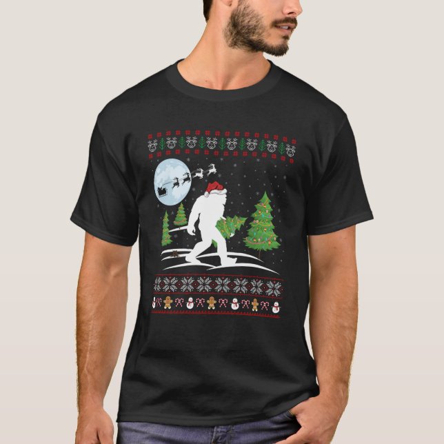 Funny Bigfoot Weihnachtsgeschenk Weihnachtsmannmüt T-Shirt (Vorderseite)
