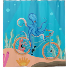 Funny Bike Riding Under the Sea Octopus Duschvorhang