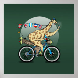 Funny bikepacking Giraffe Cartoon Poster
