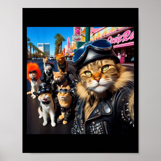 Funny Biker Cats Gangster Cats Street Motorcycle C Poster (Vorne)