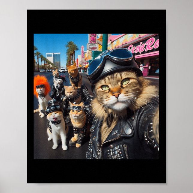 Funny Biker Cats Gangster Cats Street Motorrad C Poster (Vorne)