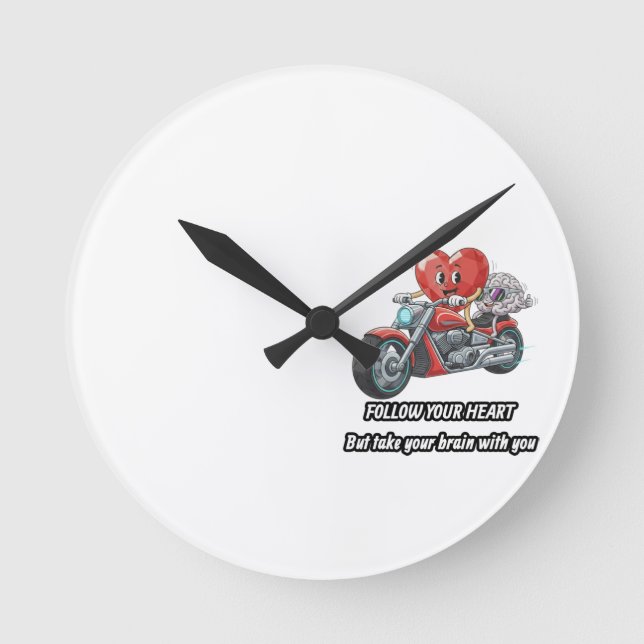 Funny biker heart follow your heart quote  runde wanduhr (Vorderseite)