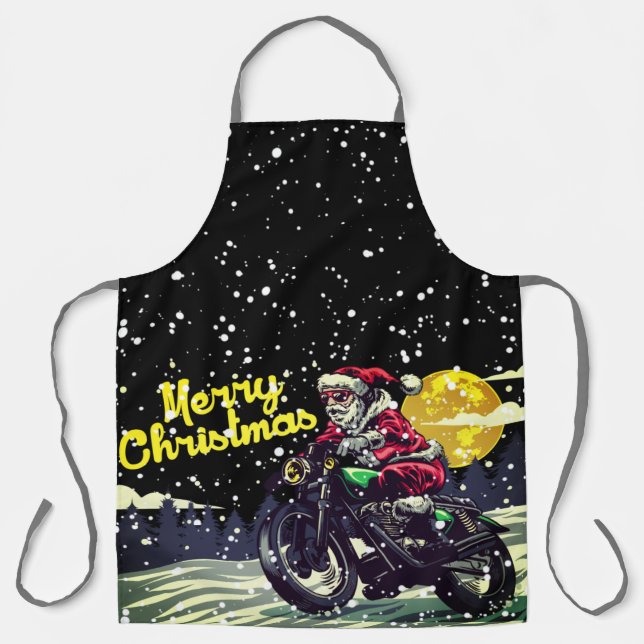 Funny Biker Santa Merry Weihnachten Schürze (Vorderseite)