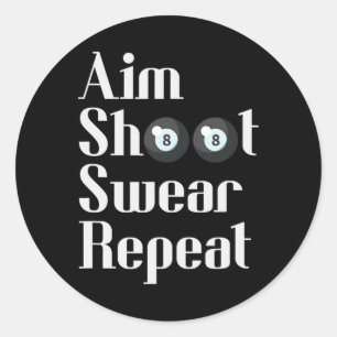Funny Billiards 8-Ball Pool Player Aim Shoot Swear Runder Aufkleber