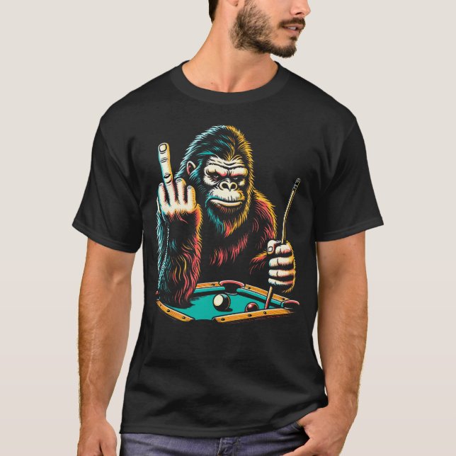 Funny Billiards Pool Player Retro Bigfoot Sasquatc T-Shirt (Vorderseite)