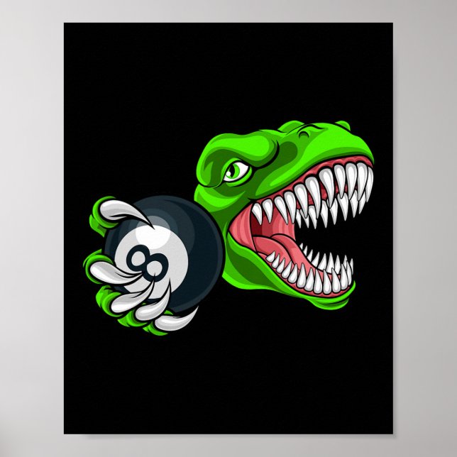 Funny Billiards T-rex Art Billiards Playing Pool P Poster (Vorne)