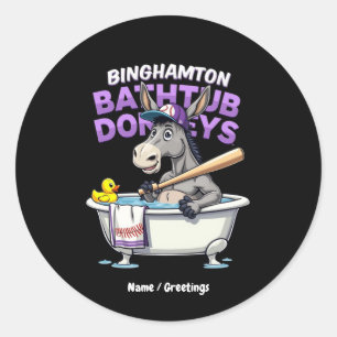 Funny Binghamton Baseball Bathtub Donkey Vintag Runder Aufkleber