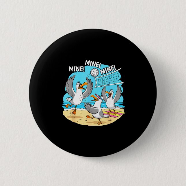 Funny Bird Playing Volleyball Mine Game Day Vibes  Button (Vorderseite)