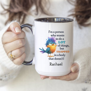 Funny Bird Sarcastic Zitat Lazy Procrastinator Zweifarbige Tasse