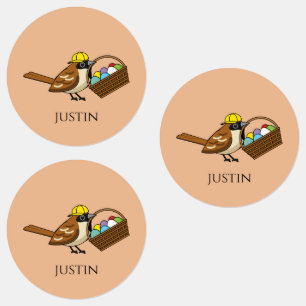 Funny Bird w Colorful Eggs Basket   Personalisiere Etiketten