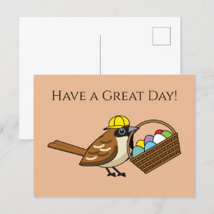 Funny Bird w Colorful Eggs Basket Personalisiere Feiertagspostkarte