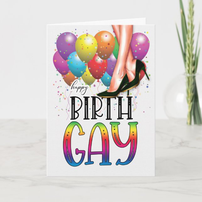 Funny Birth GAY White Weibliche Legs Rainbow Birth Karte (Vorderseite)