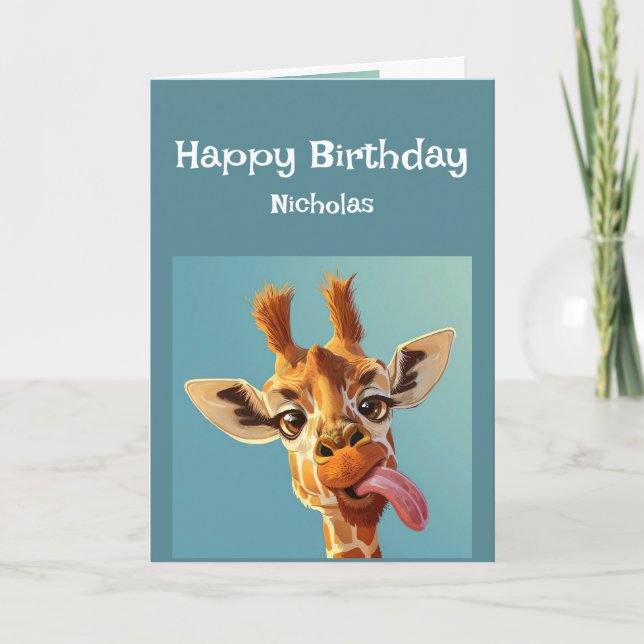 Funny Birthday Advice Giraffe Sticken der Zunge he Karte (Vorderseite)