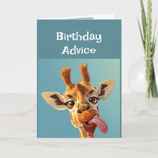 Funny Birthday Advice Giraffe Sticken der Zunge he Karte (Vorderseite)