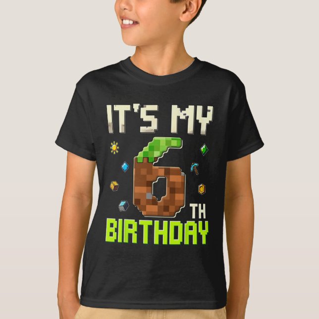 Funny Birthday Boy It's My 6th Birthday Gamer Pixe T-Shirt (Vorderseite)