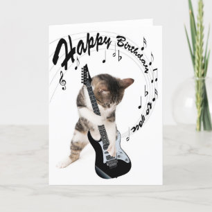 Funny birthday card cat with guitar karte