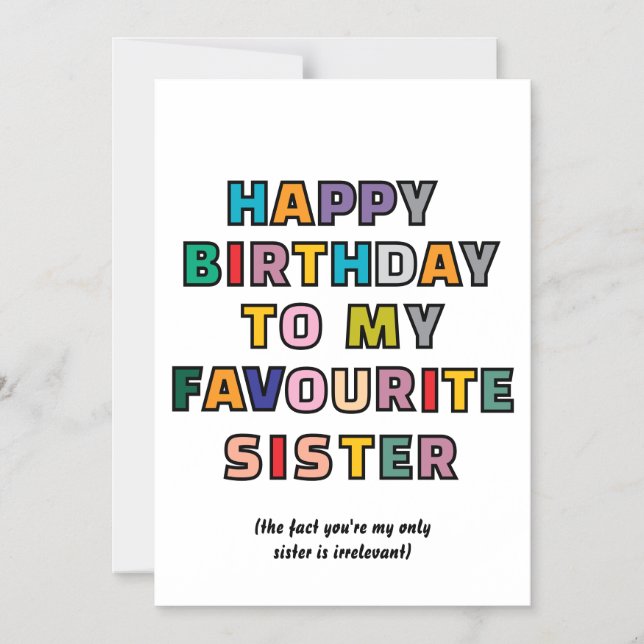 Funny Birthday Card for Sister to my favourite sst Magneteinladung (Vorderseite)