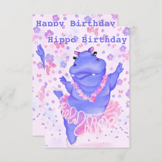 Funny Birthday Card Happy Hippo Ballet Dancer (Vorne/Hinten)