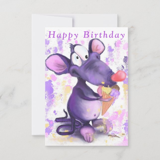 Funny Birthday Card Happy Mouse Eat Ice Cream (Vorderseite)