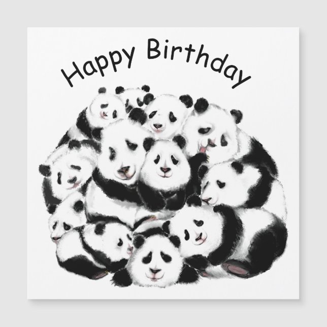 Funny Birthday Card Magnet mit Panda Familie (Vorderseite)