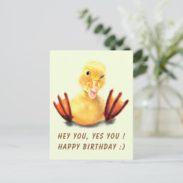 Funny Birthday Card mit Happy Duck - Benutzerdefin Postkarte (Stehend Vorderseite)