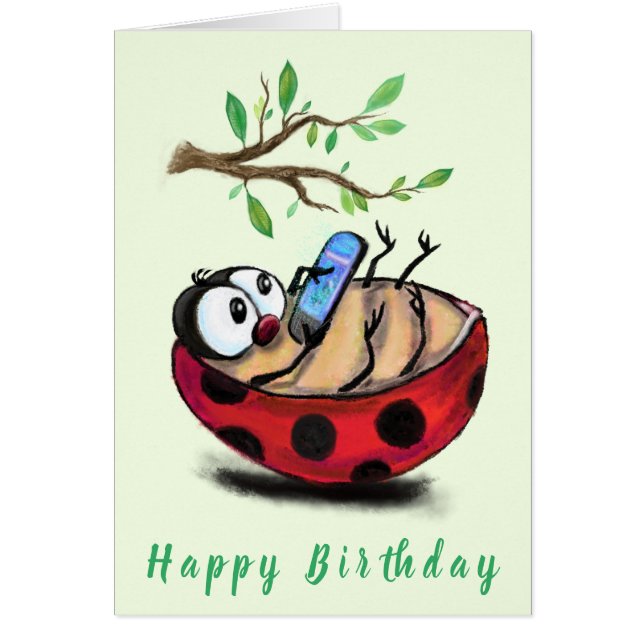 Funny Birthday Card mit Happy Ladybug (Vorne)