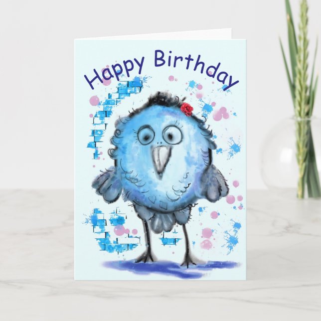 Funny Birthday Card mit Little Blue Bird Karte (Vorderseite)