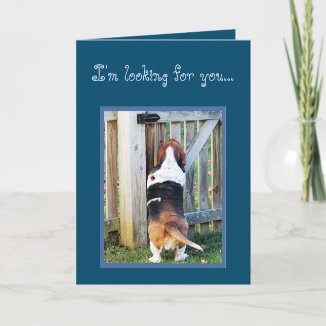 Funny Birthday Card mit Niedlichem Basset Hound &  Karte (Vorderseite)