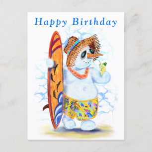Funny Birthday Card mit Snowman Surfer Postkarte